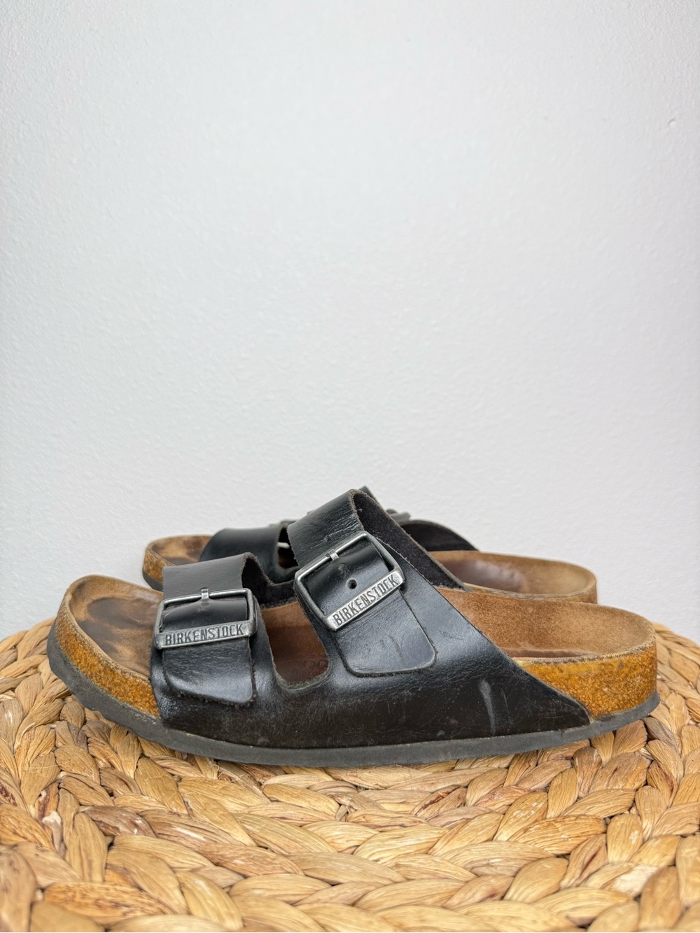 Birkenstock Arizona Sandal Black Leather Two-Strap Slide Sandals